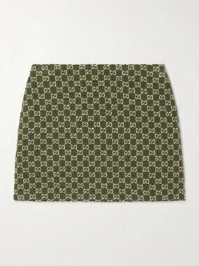 Gucci Jacquard Knit Cotton Blend Mini Boucle Skirt Woman Green NWT size IT38